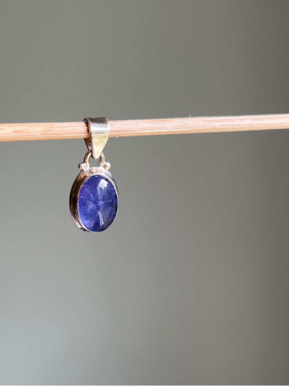 Silver Pendant with Deep Blue Oval Stone